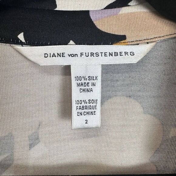 Diane Von Furstenberg Floral Geometric Print Silk Wrap Dress Sz 2 Career Y2K Vtg - Picture 11 of 13